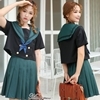 <malymoon>リボン付き・緑×濃紺の半袖セーラー服